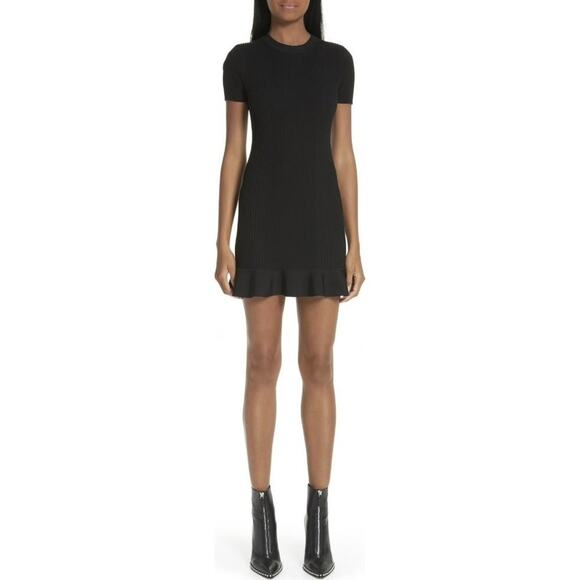 Alexander Wang Runway Black Ribbed High Neck Flare Hem Mini Dress Small - Picture 1 of 4